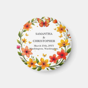 Floral Butterflies Wreath Wedding Custom Text Magnet