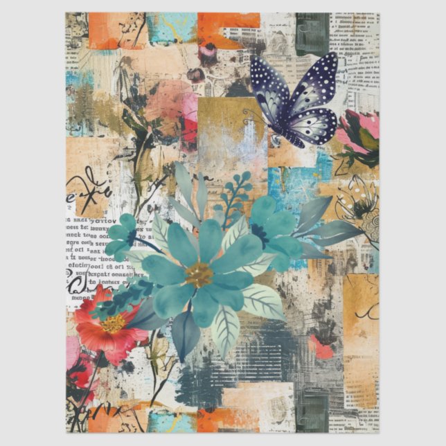 Floral & Butterfly Abstract Art College Decoupage Tissue Paper (Front)