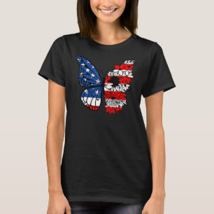 Floral Butterfly American Flag Women Patriotic Mum T-Shirt