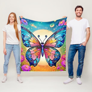 Floral Butterfly Art Design Fleece Blanket