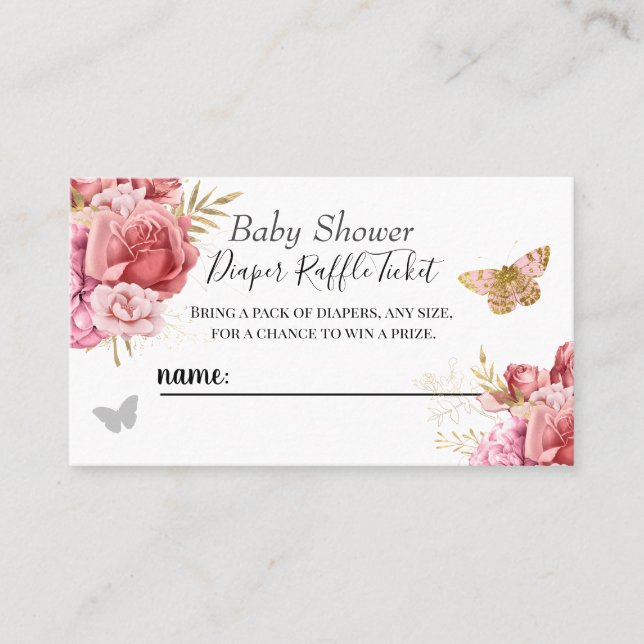 Floral Butterfly Baby Shower Diaper Raffle Ticket (Front)