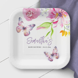 Floral Butterfly Baby Shower Disposable Paper Plate