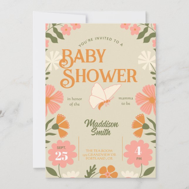 Floral Butterfly Baby Shower Invitation (Front)