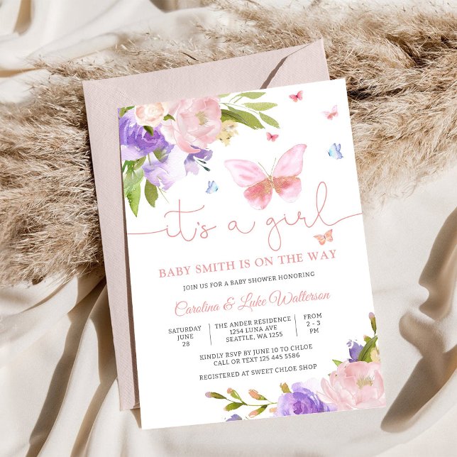 Floral Butterfly Baby Shower Invitation (Creator Uploaded)