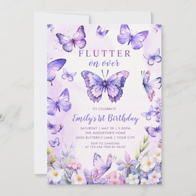 Floral Butterfly Birthday Invitation (Front)