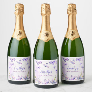 Floral Butterfly Birthday Sparkling Wine Label