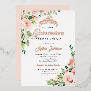 Floral Butterfly Blush Pink Rose Gold Quinceanera