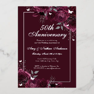 Floral Butterfly Burgundy 50th Wedding Anniversary