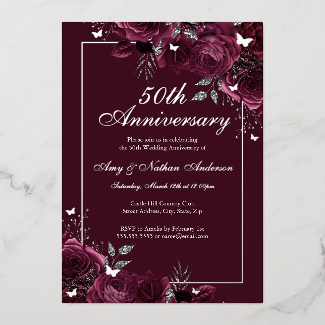 Floral Butterfly Burgundy 50th Wedding Anniversary (Front)
