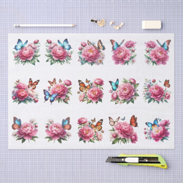 Floral Butterfly Clip-Art Illustration Decoupage Tissue Paper (Craft)