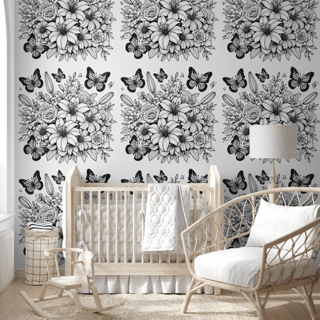Floral Butterfly Colouring  Wallpaper (Kids)