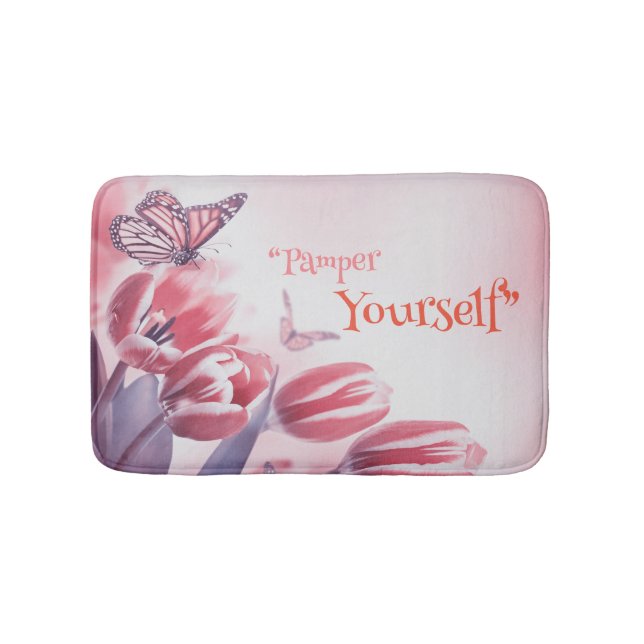 Floral Butterfly Delight Memory Foam Bath Mat (Front)