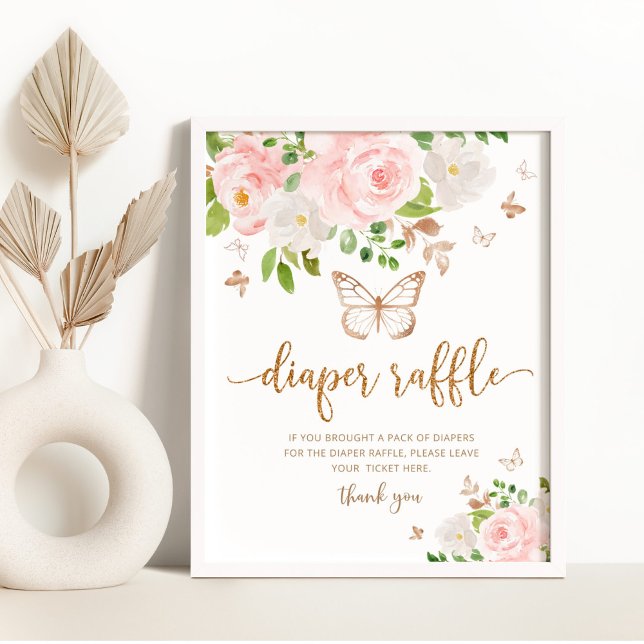 Floral Butterfly diaper raffle sign (Creator Uploaded)