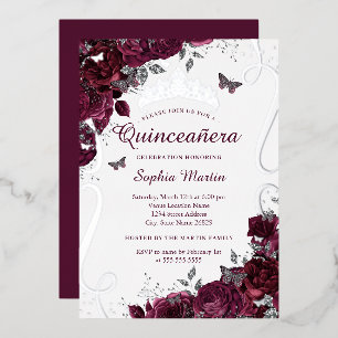 Floral Butterfly Elegant Burgundy Quinceanera