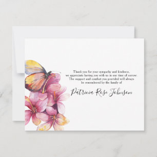 Floral Butterfly Funeral Memorial Thank You Card