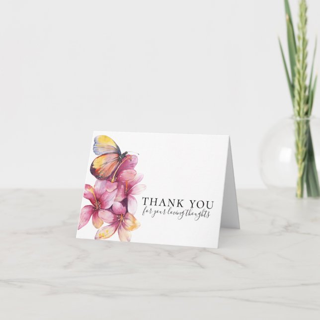 Floral Butterfly Funeral Thank You Card (Front)