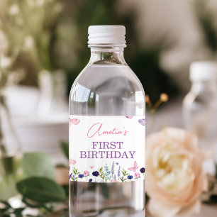 Floral Butterfly Garden Birthday Party Water Bottl Bottle Label