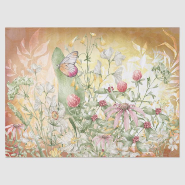 Floral Butterfly Garden Decoupage  Tissue Paper (Front)