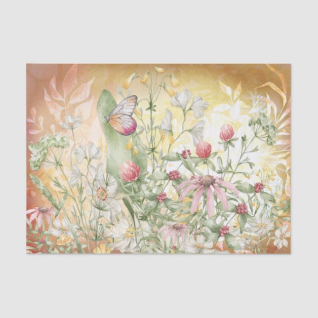 Floral Butterfly Garden Decoupage  Tissue Paper (Front)