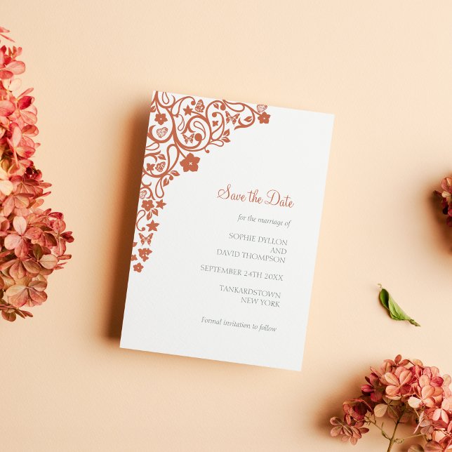 Floral Butterfly Garden Terracotta Boho Wedding Save The Date (Creator Uploaded)