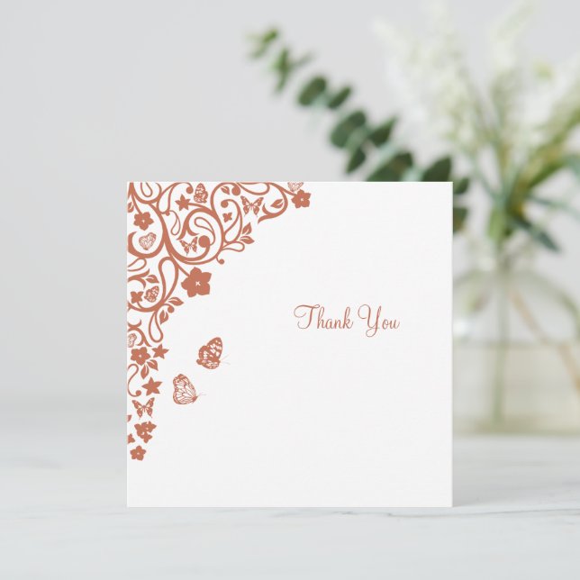 Floral Butterfly Garden Terracotta Square Wedding Thank You Card (Standing Front)
