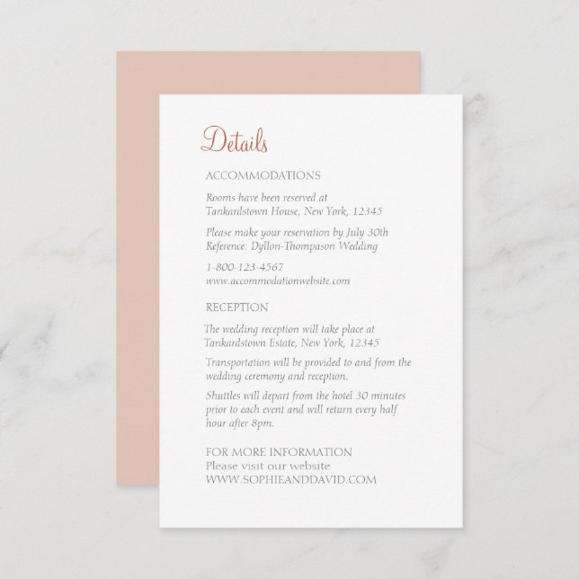Floral Butterfly Garden Terracotta Wedding Details Enclosure Card (Front/Back)