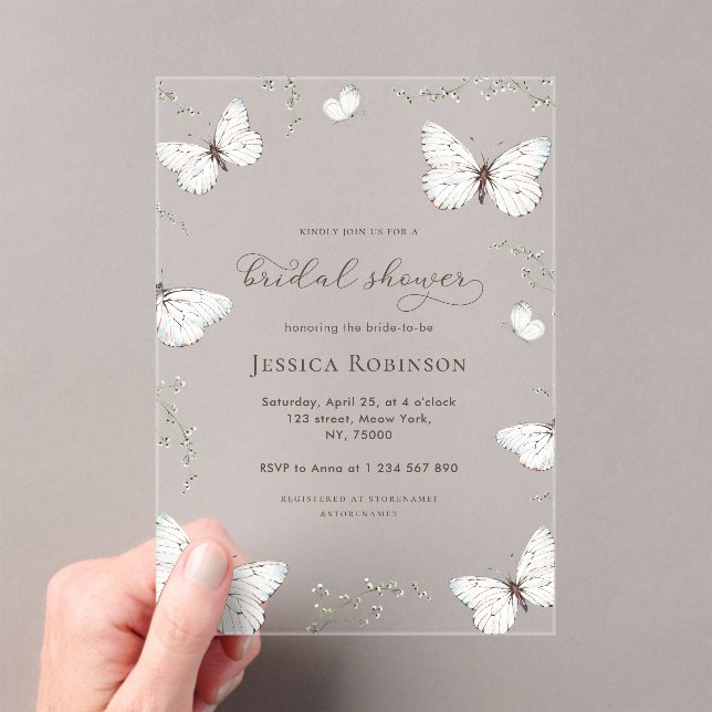 Floral Butterfly Garden Transparent Bridal Shower Acrylic Invitations (Insitu (Handheld))