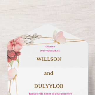Floral & Butterfly Geometric Wedding All-In-One In All In One Invitation
