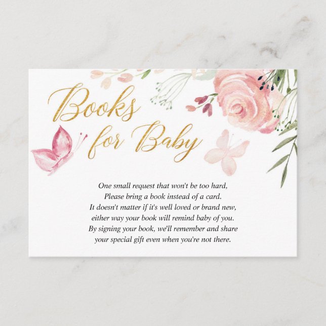 Floral Butterfly girl baby shower book request Enclosure Card (Front)