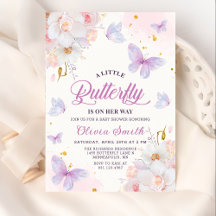 Floral Butterfly Girl Baby Shower Invitation
