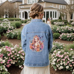 Floral Butterfly Girl Elegant Modern Trendy Denim Jacket