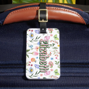 Floral Butterfly Girl Personalised School Bag Tag