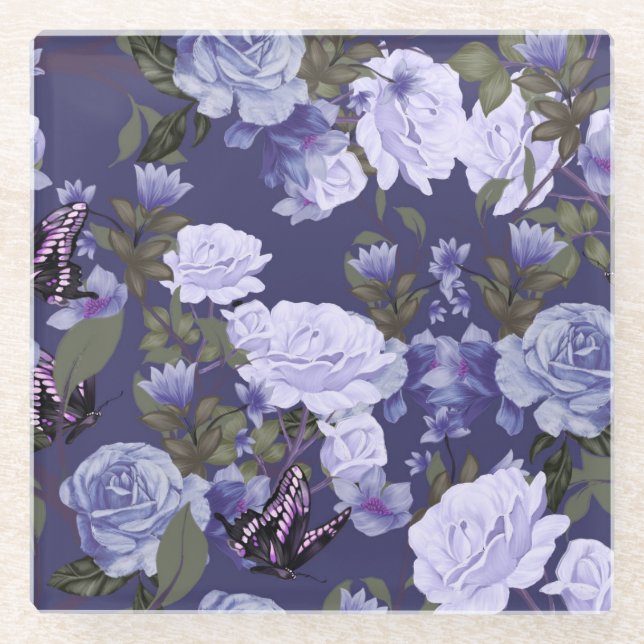 Floral Butterfly Glass Coaster (Front)