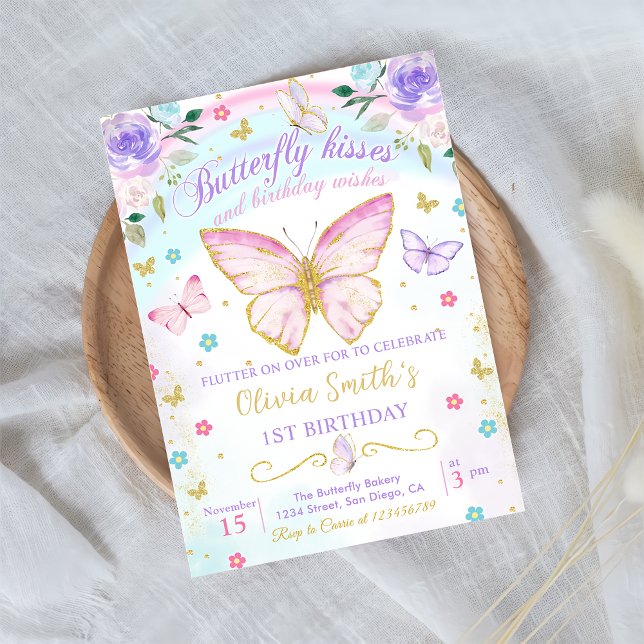 Floral Butterfly Kisses and Birthday Wishes Invitation (Creator Uploaded)