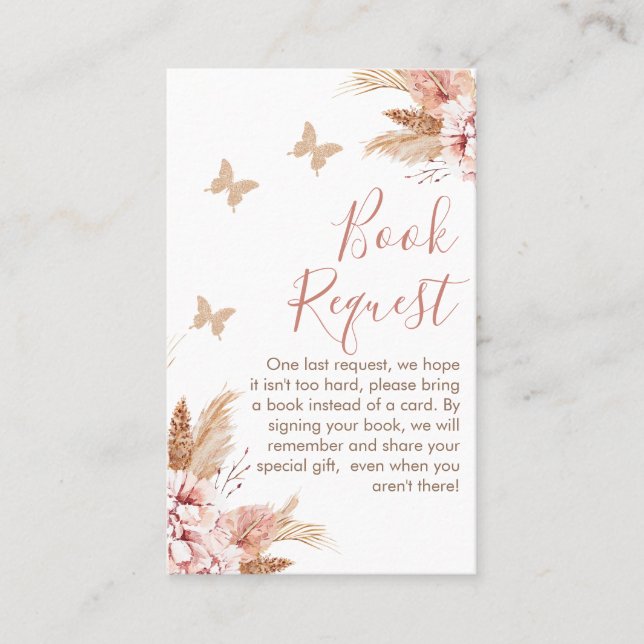 Floral Butterfly Kisses Baby Shower Book Request B Business Card (Front)