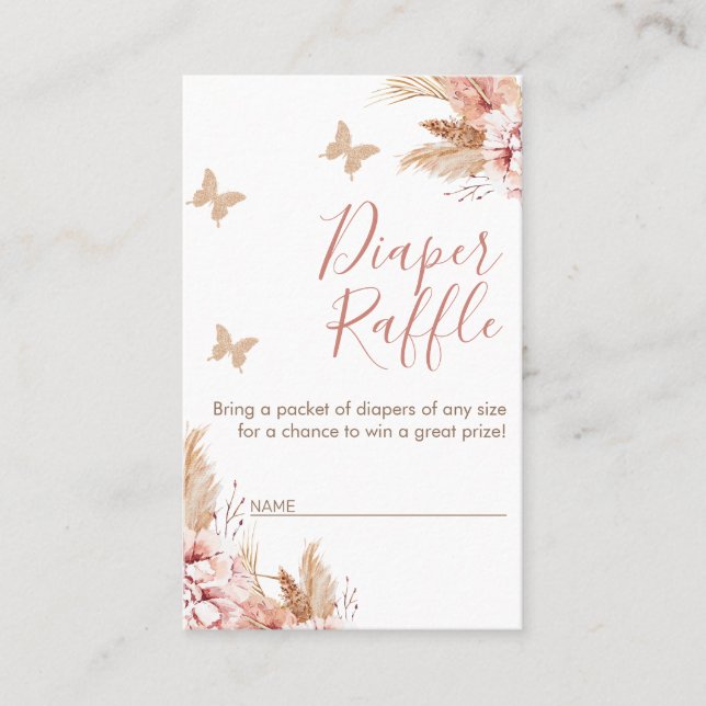 Floral Butterfly Kisses Baby Shower Diaper Raffle  Business Card (Front)
