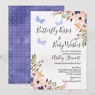 Floral Butterfly Kisses Baby Shower Invitation Boy