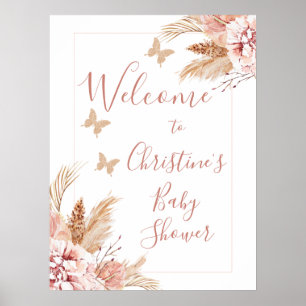 Floral Butterfly Kisses Baby Shower Welcome Sign