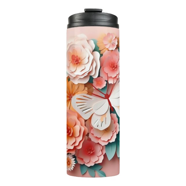 Floral & Butterfly -LT Pink- Slim Thermal Tumbler (Front)