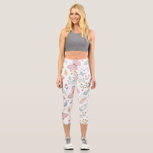 Floral Butterfly Pastel Garden Botanical Elegance Capri Leggings