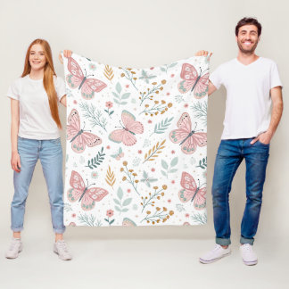 Floral Butterfly Pastel Garden Botanical Elegance Fleece Blanket