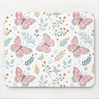 Floral Butterfly Pastel Garden Botanical Elegance Mouse Mat