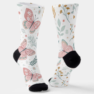 Floral Butterfly Pastel Garden Botanical Elegance Socks