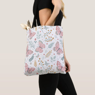 Floral Butterfly Pastel Garden Botanical Elegance Tote Bag