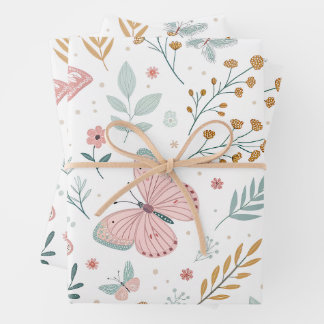 Floral Butterfly Pastel Garden Botanical Elegance Wrapping Paper Sheet