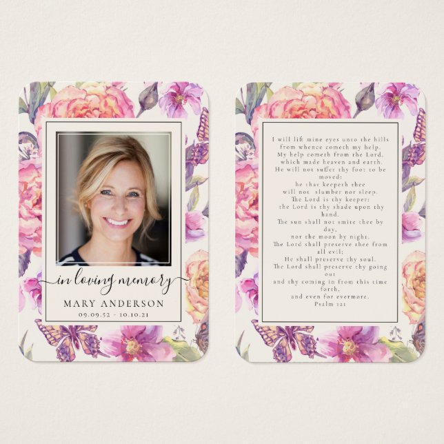 Floral Butterfly Photo Memorial Prayer Card (Front & Back)