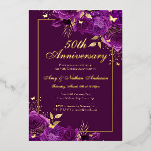 Floral Butterfly Purple 50th Wedding Anniversary