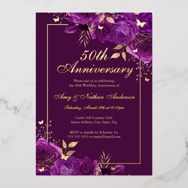 Floral Butterfly Purple 50th Wedding Anniversary (Front)