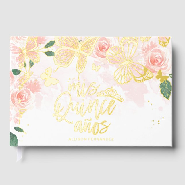 Floral Butterfly Quinceanera Guest Book (Front)
