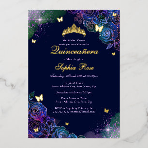 Floral Butterfly Rainbow Gold Quinceanera